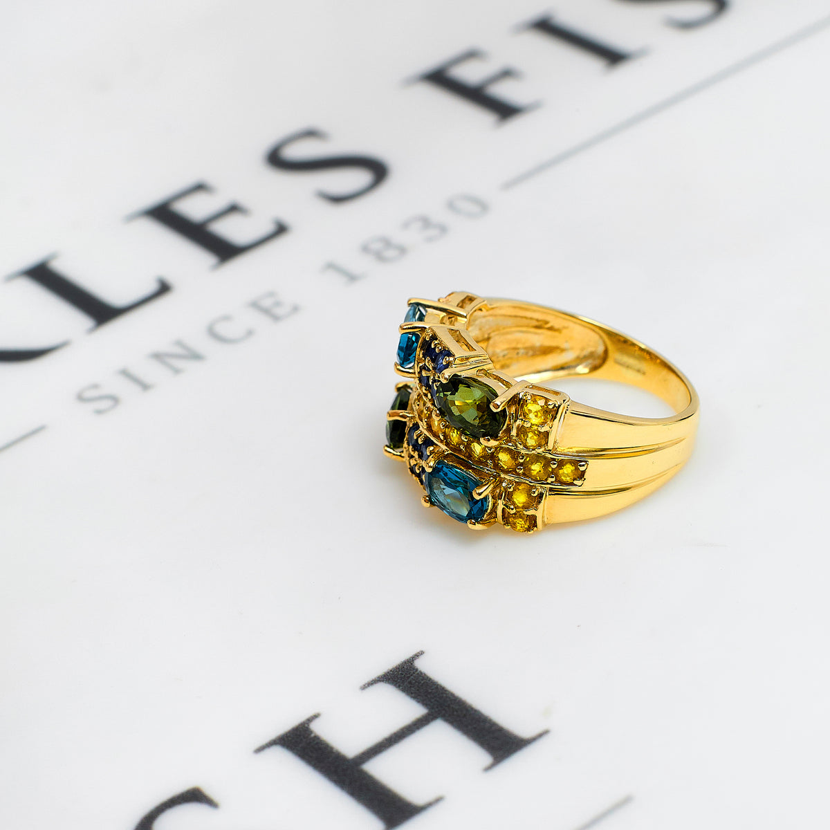 Pre-Owned 9ct Gold Multi Gemstone Ring Size M.5