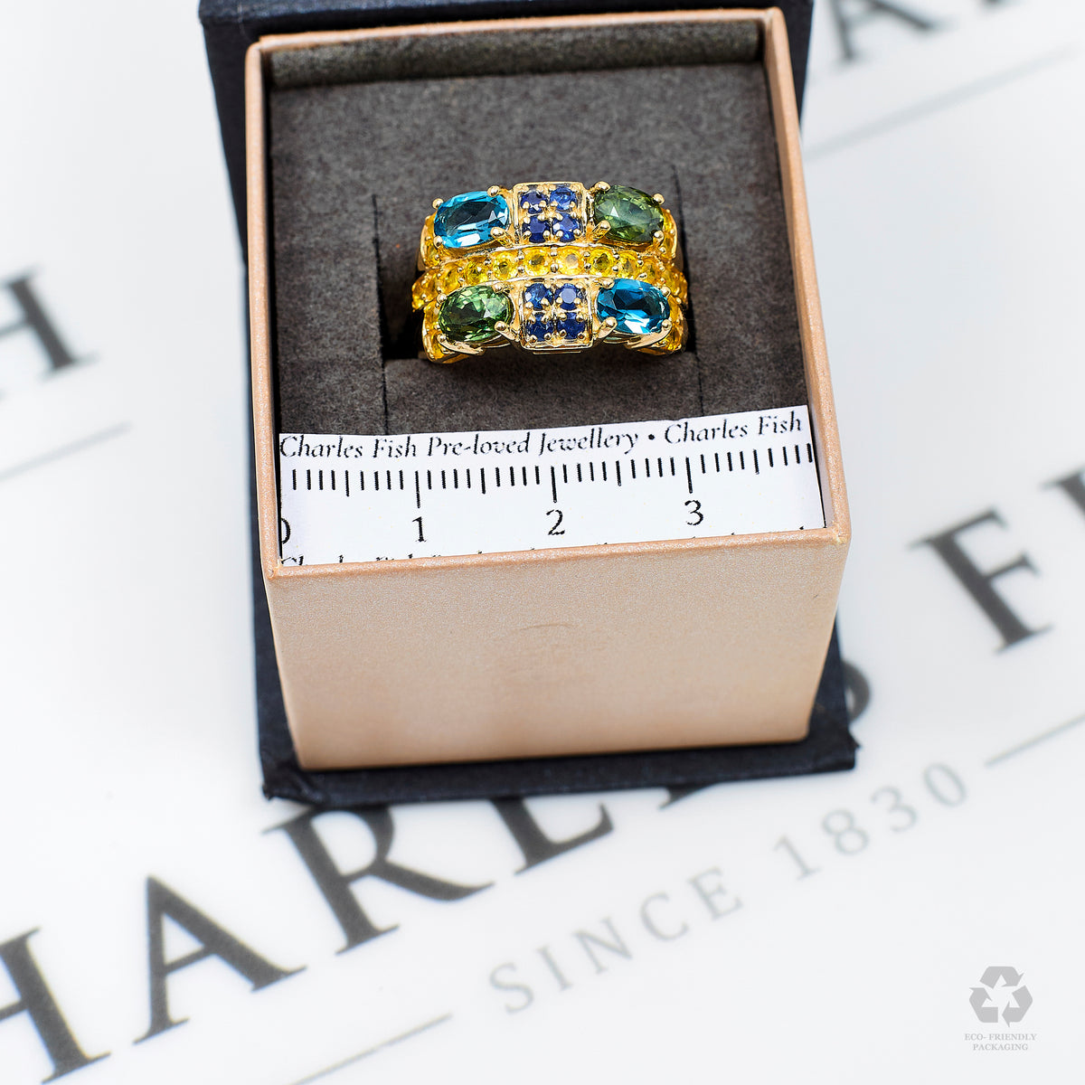 Pre-Owned 9ct Gold Multi Gemstone Ring Size M.5