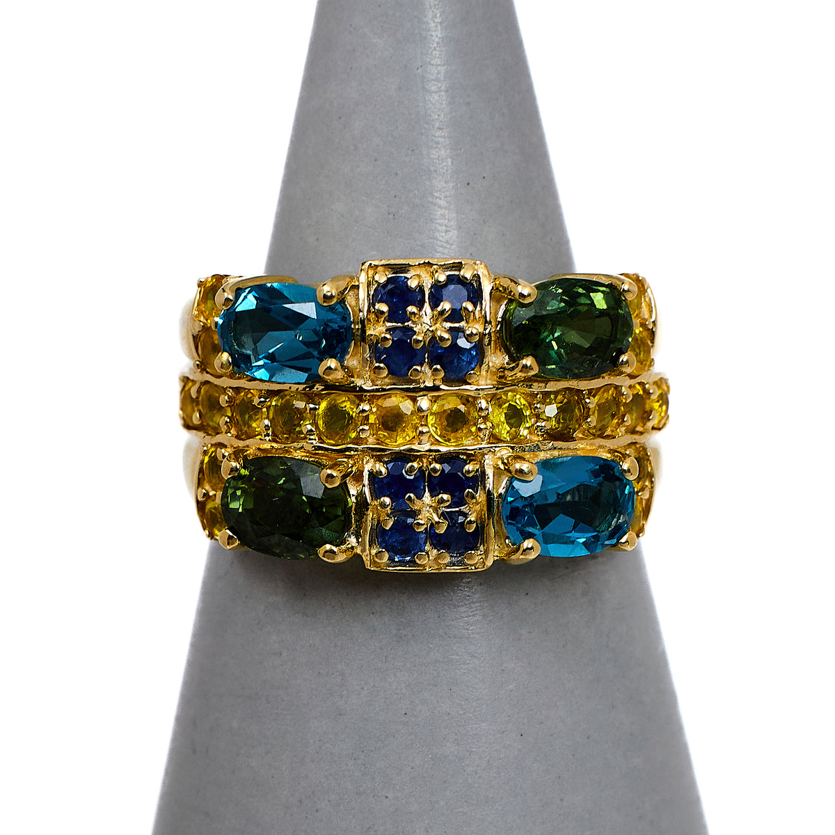 Pre-Owned 9ct Gold Multi Gemstone Ring Size M.5