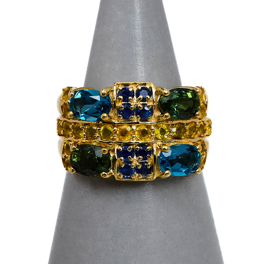 Pre-Owned 9ct Gold Multi Gemstone Ring Size M.5