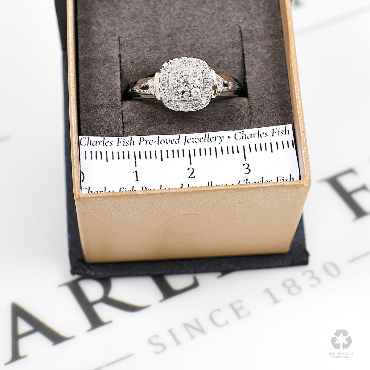 Pre-Owned 9ct White Gold Square Diamond Cluster Ring