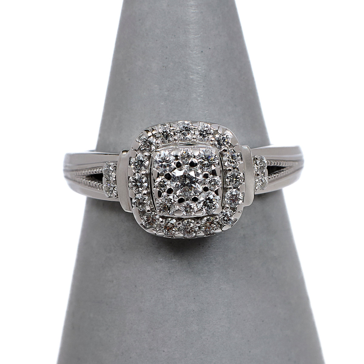 Pre-Owned 9ct White Gold Square Diamond Cluster Ring
