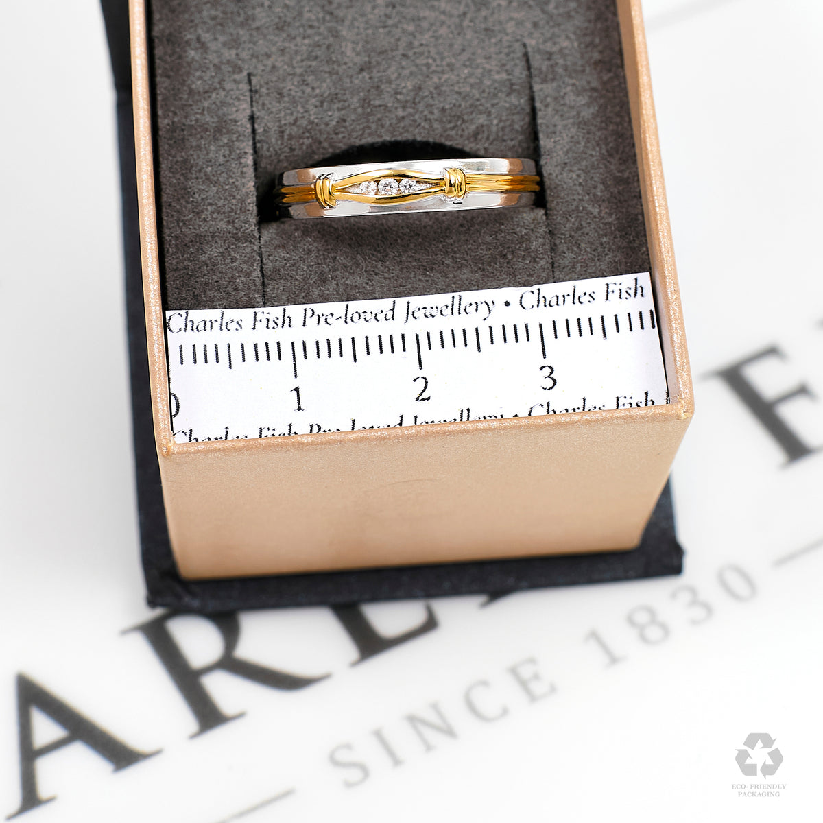 Pre-Owned 18ct Gold 2 Tone 2 CZ Band Ring Size T