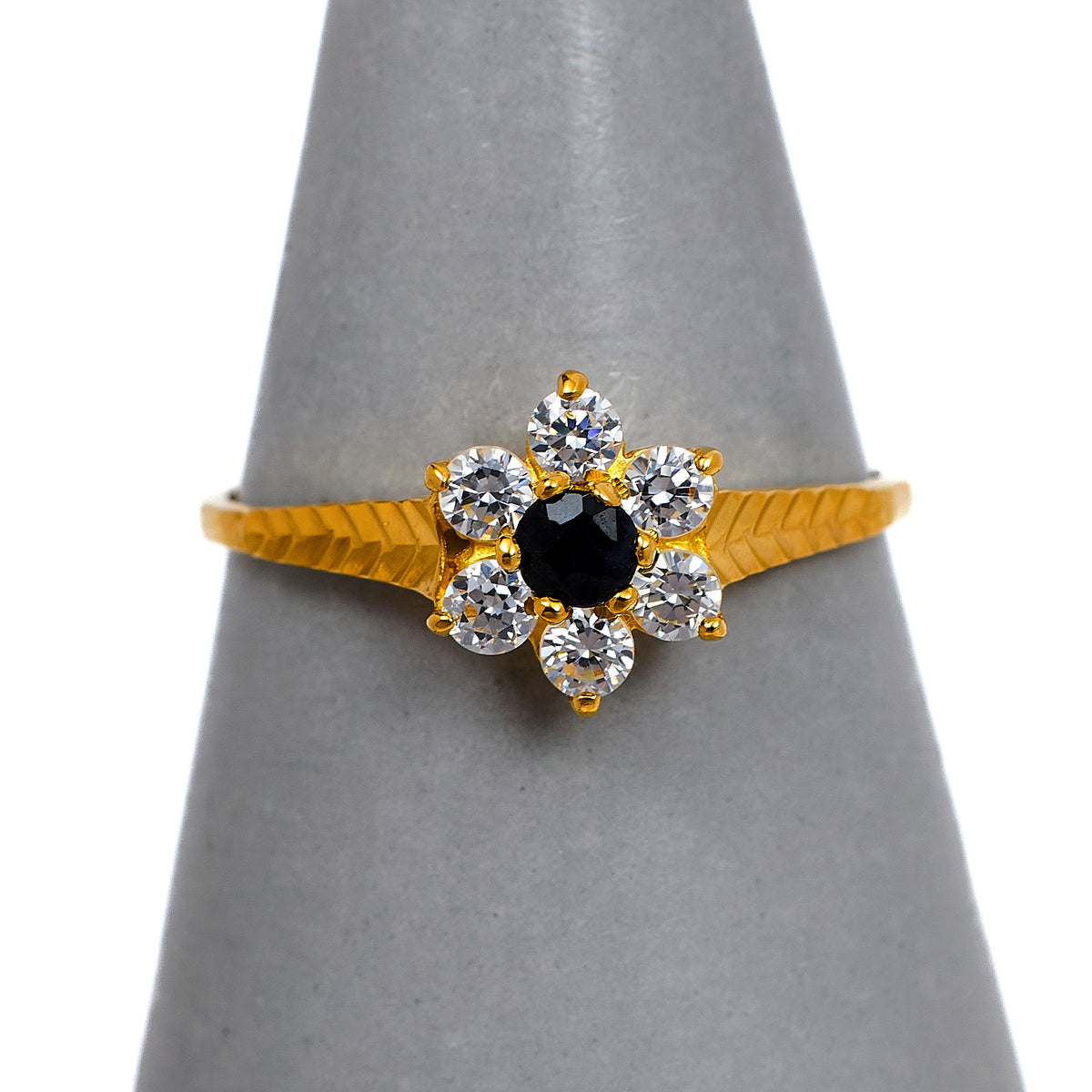 Pre-Owned 22ct Gold Blue & White Synthetic Stone Ring Size Q