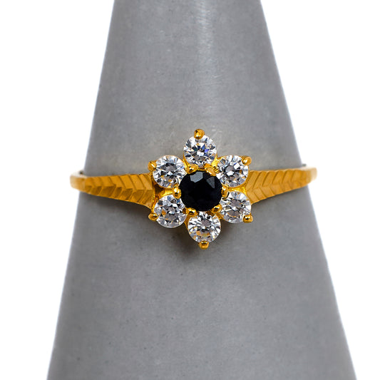Pre-Owned 22ct Gold Blue & White Synthetic Stone Ring Size Q