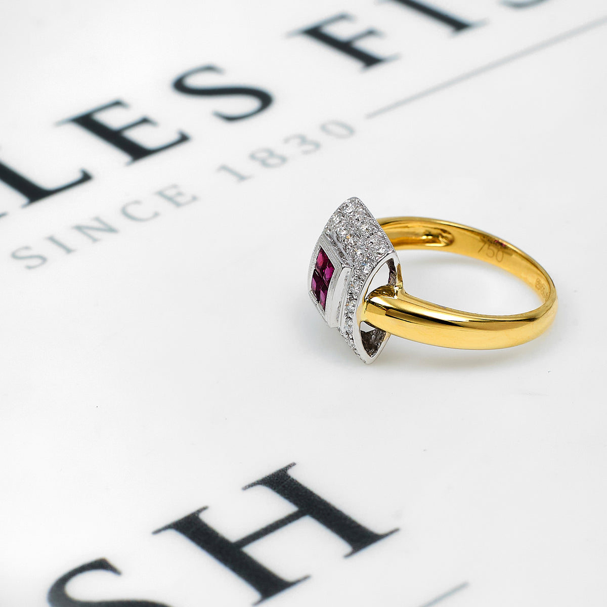 Pre-Owned 18ct 4 Square Ruby & Diamond Cluster Ring Size N