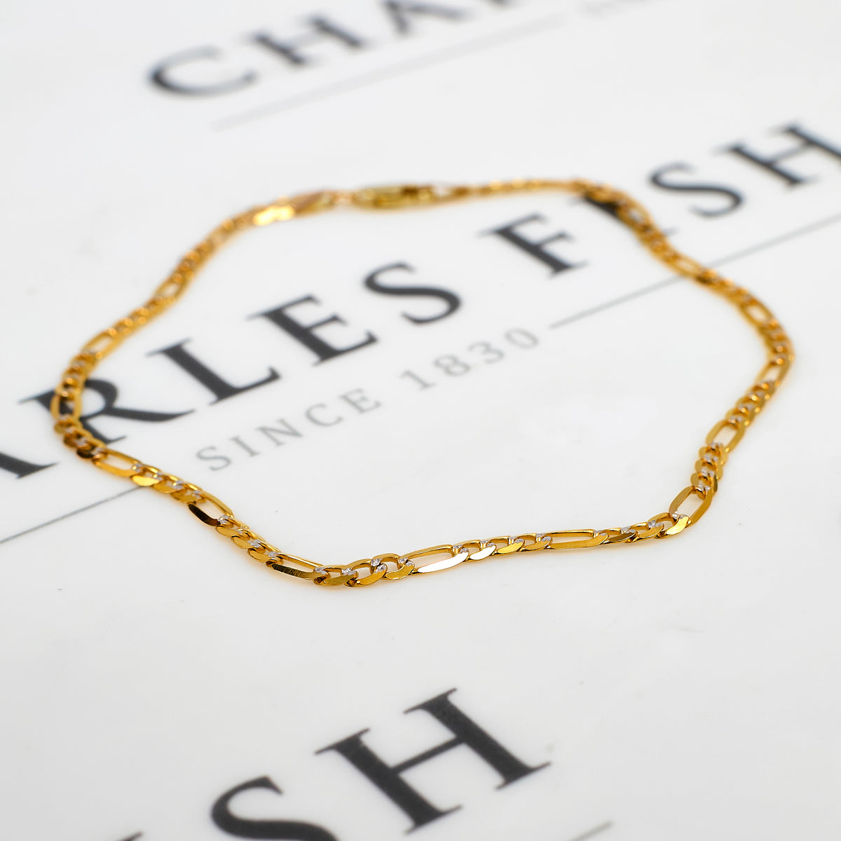 Pre-Owned 9ct Gold 2 Tone Patterned Figaro Chain Anklet