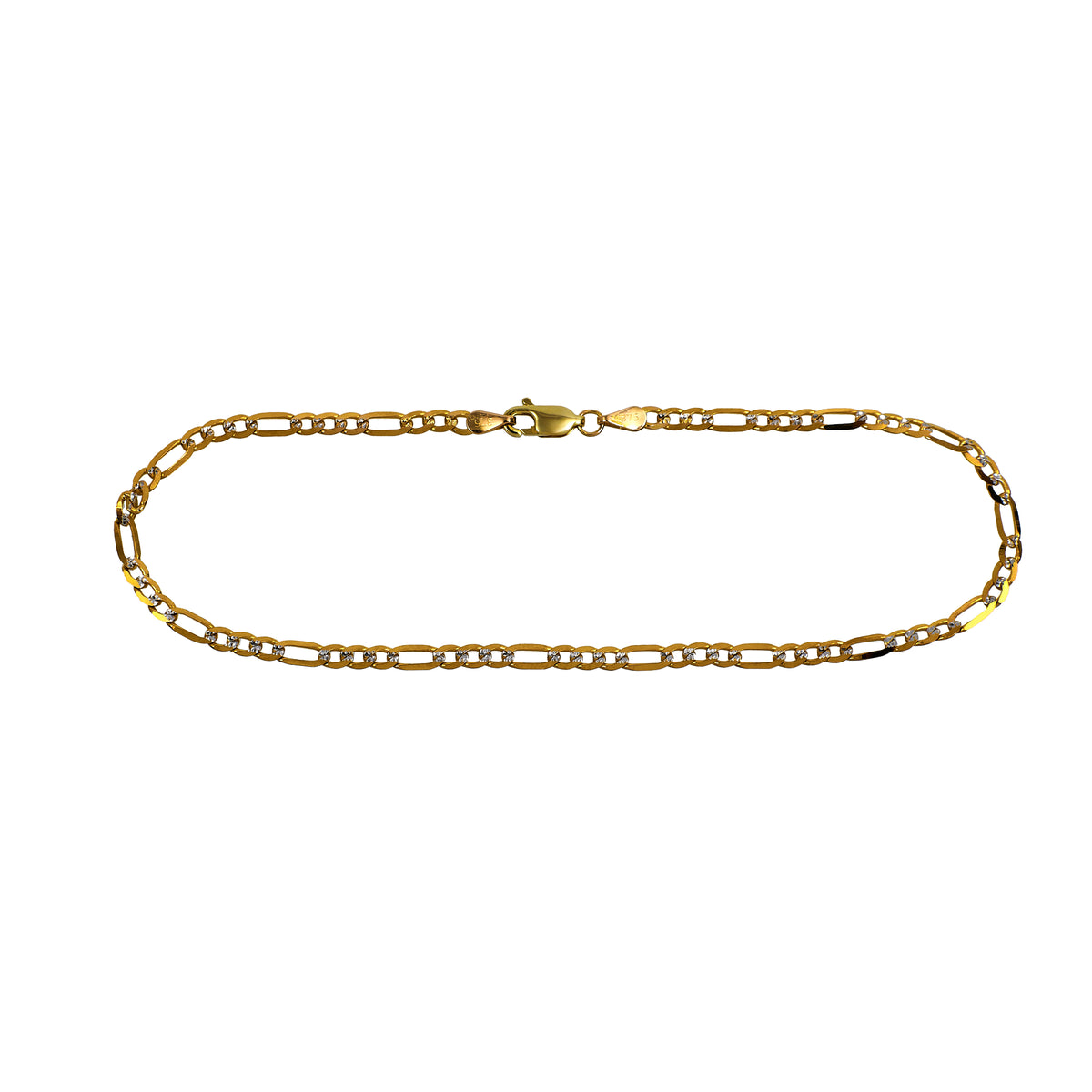 Pre-Owned 9ct Gold 2 Tone Patterned Figaro Chain Anklet