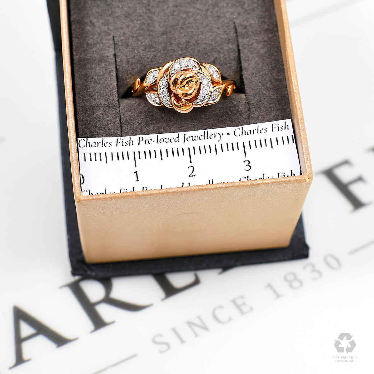 Pre-Owned 9ct Rose Gold Diamond DISNEY Belle Rose Ring