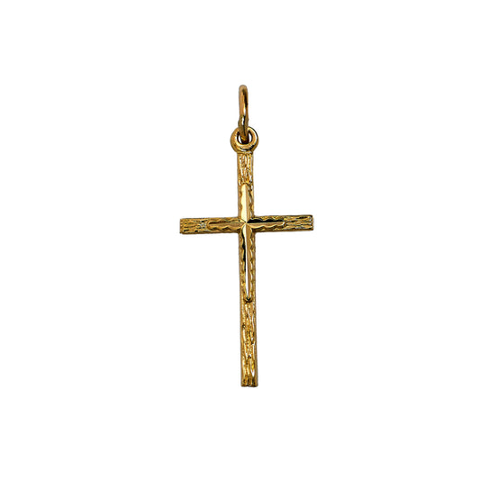 Pre-Owned 9ct Gold Barked Detail Cross Pendant