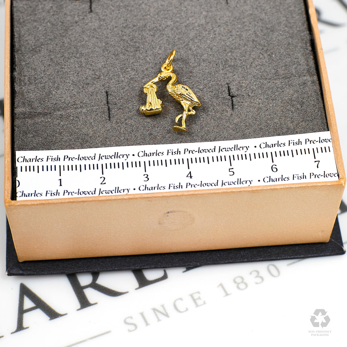 Pre-Owned 9ct Gold Stork & Baby Charm