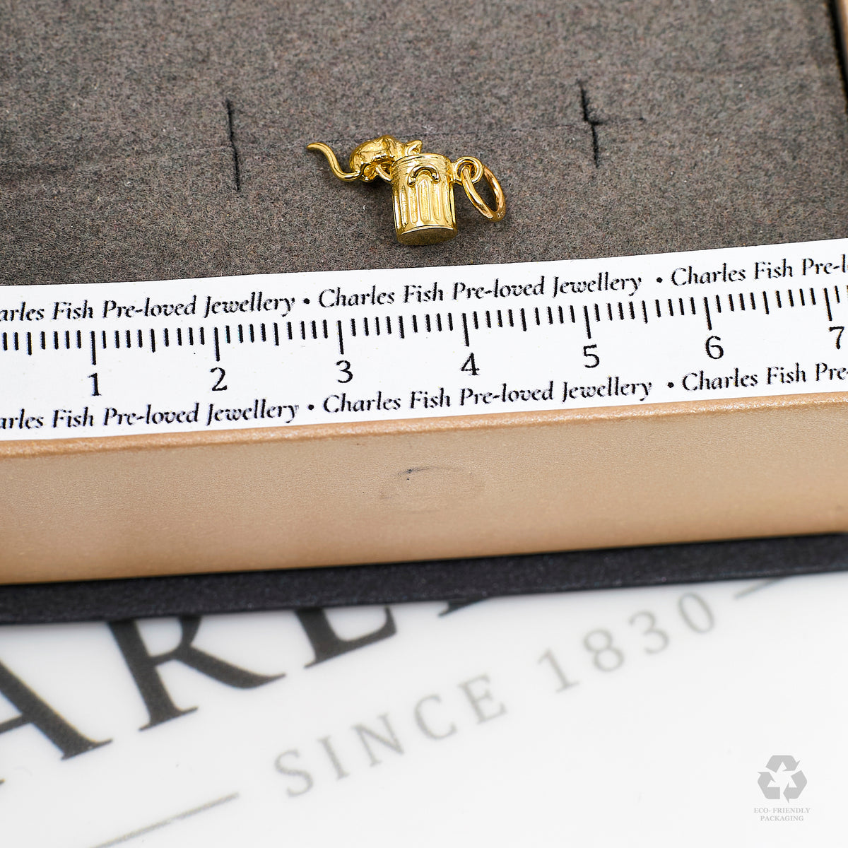 Pre-Owned 9ct Gold Trash Can & Cat Charm
