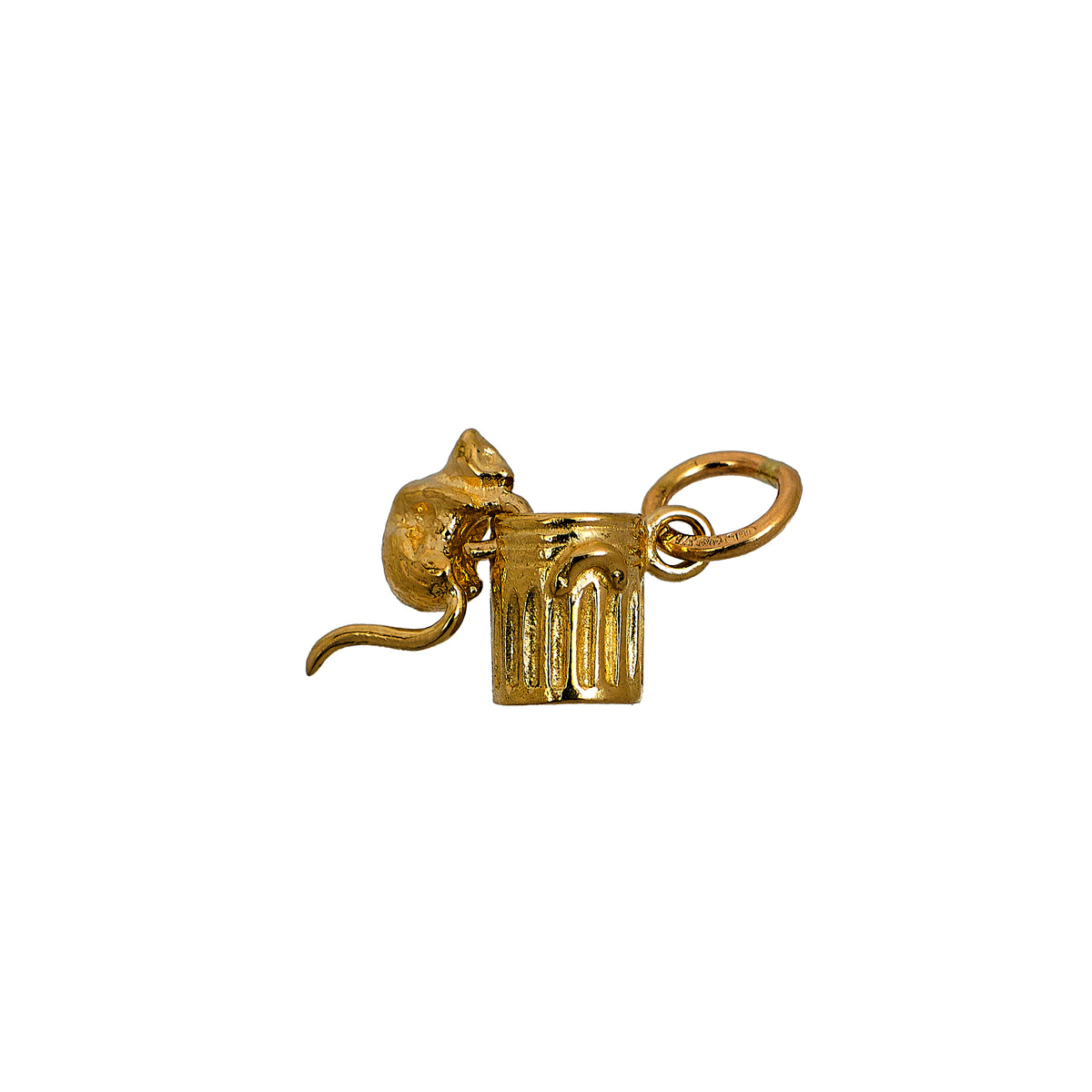 Pre-Owned 9ct Gold Trash Can & Cat Charm