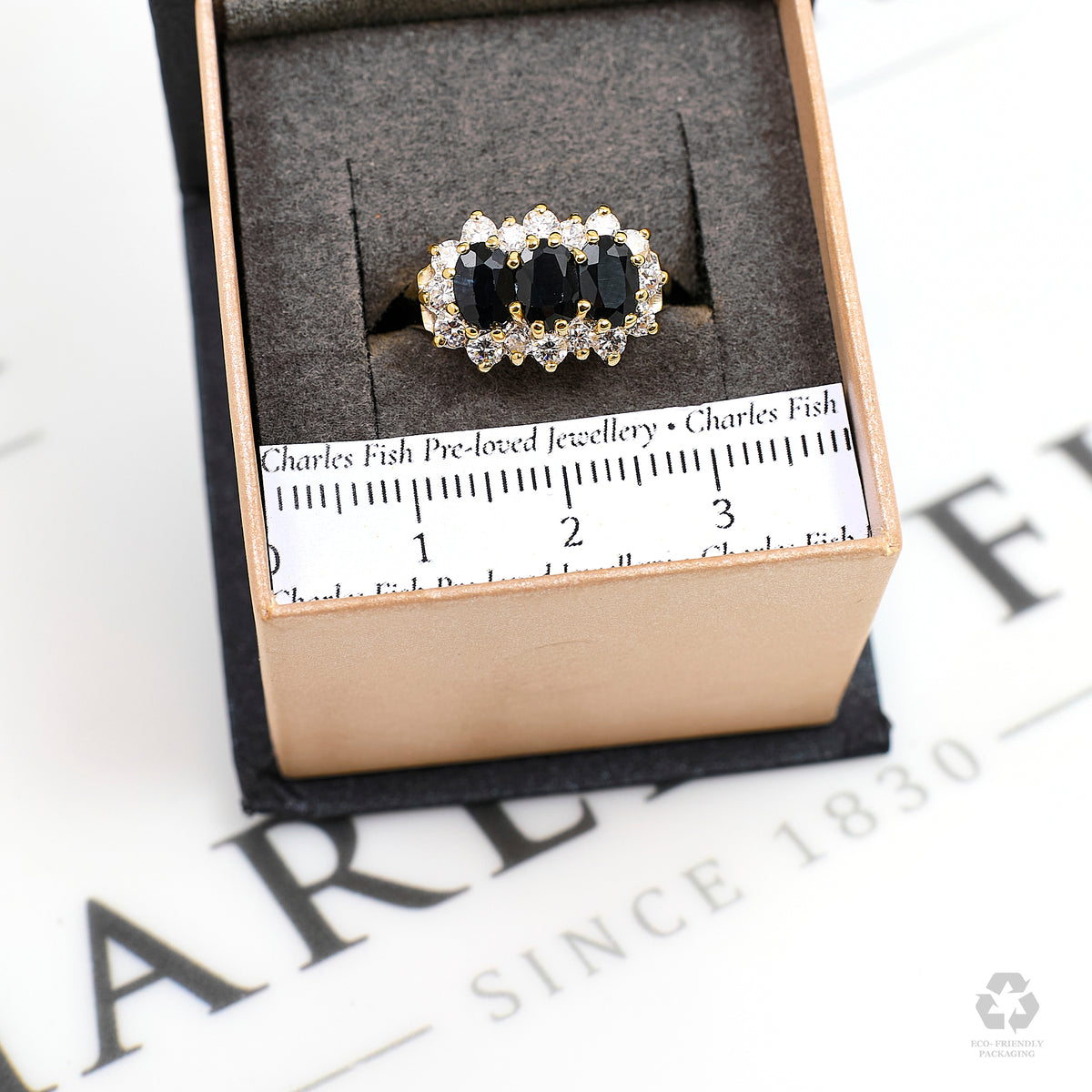Pre-Owned 9ct Gold 3 Oval Sapphire & CZ Cluster Ring Size M