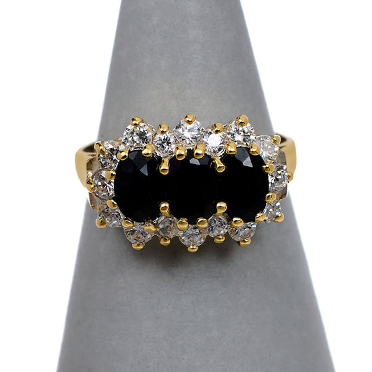 Pre-Owned 9ct Gold 3 Oval Sapphire & CZ Cluster Ring Size M