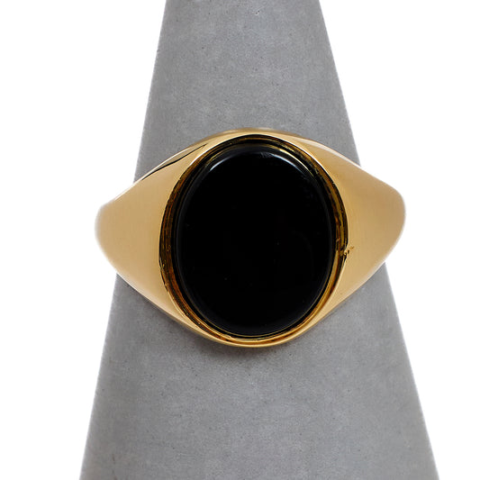 Pre-Owned 9ct Gold Oval Onyx Signet Ring Size M