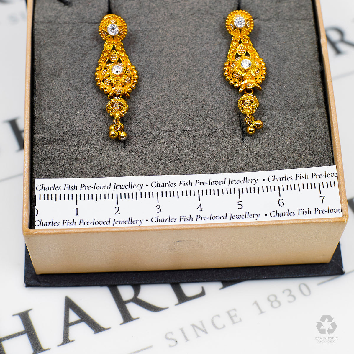 Pre-Owned 22ct Gold CZ Drop Earrings