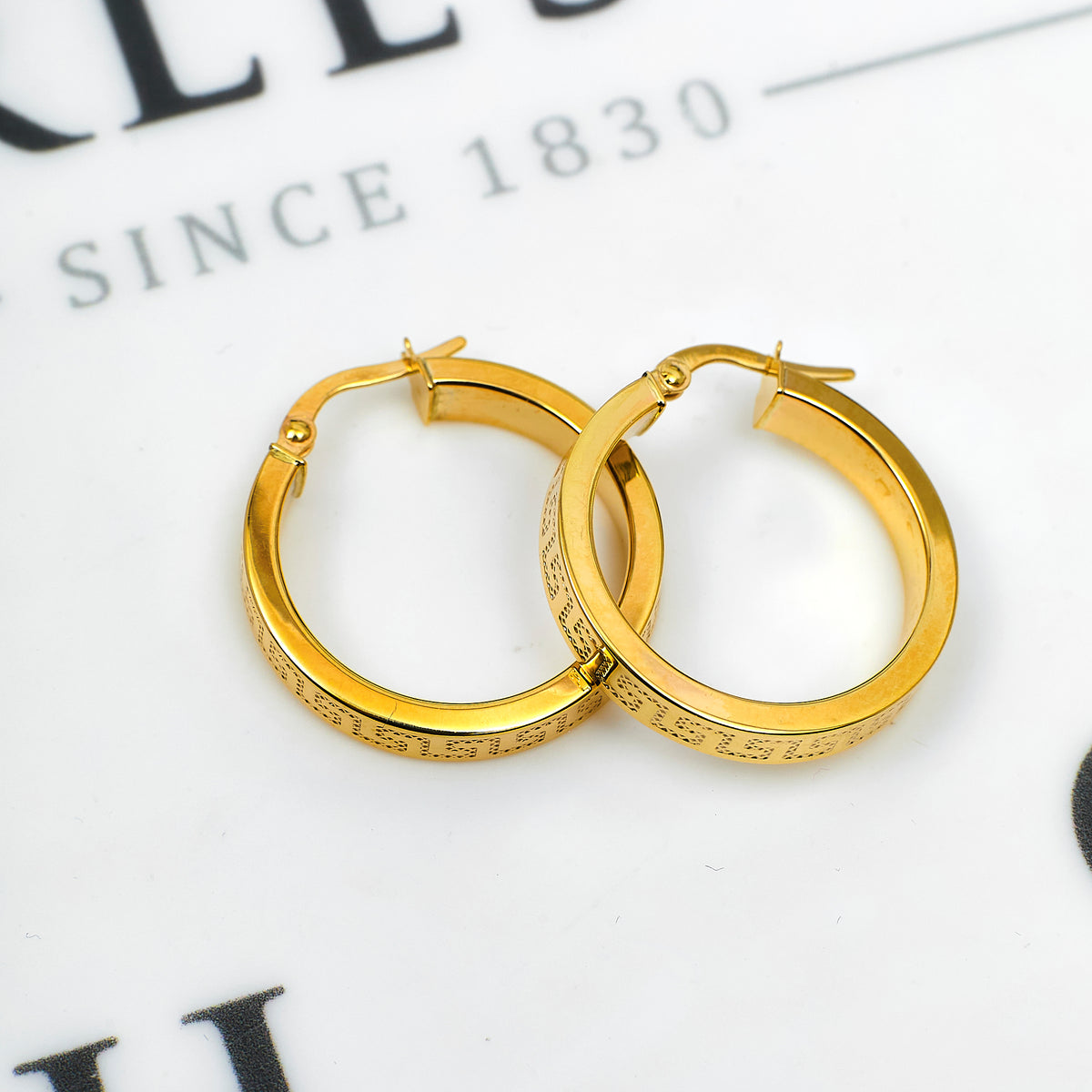 Pre-Owned 9ct Gold Greek Key Creole Hoop Earrings