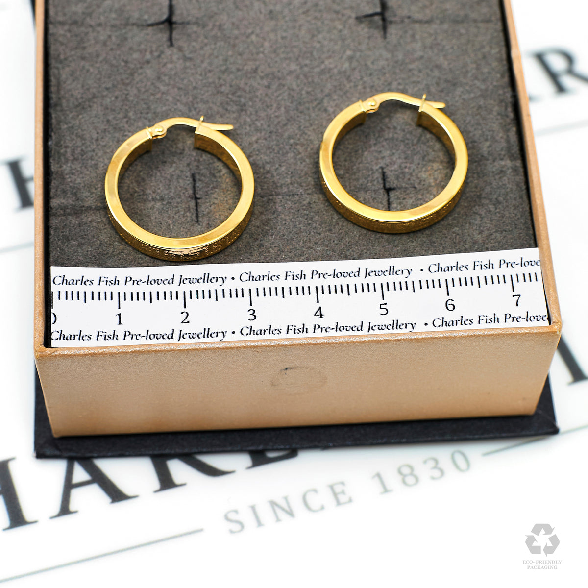 Pre-Owned 9ct Gold Greek Key Creole Hoop Earrings