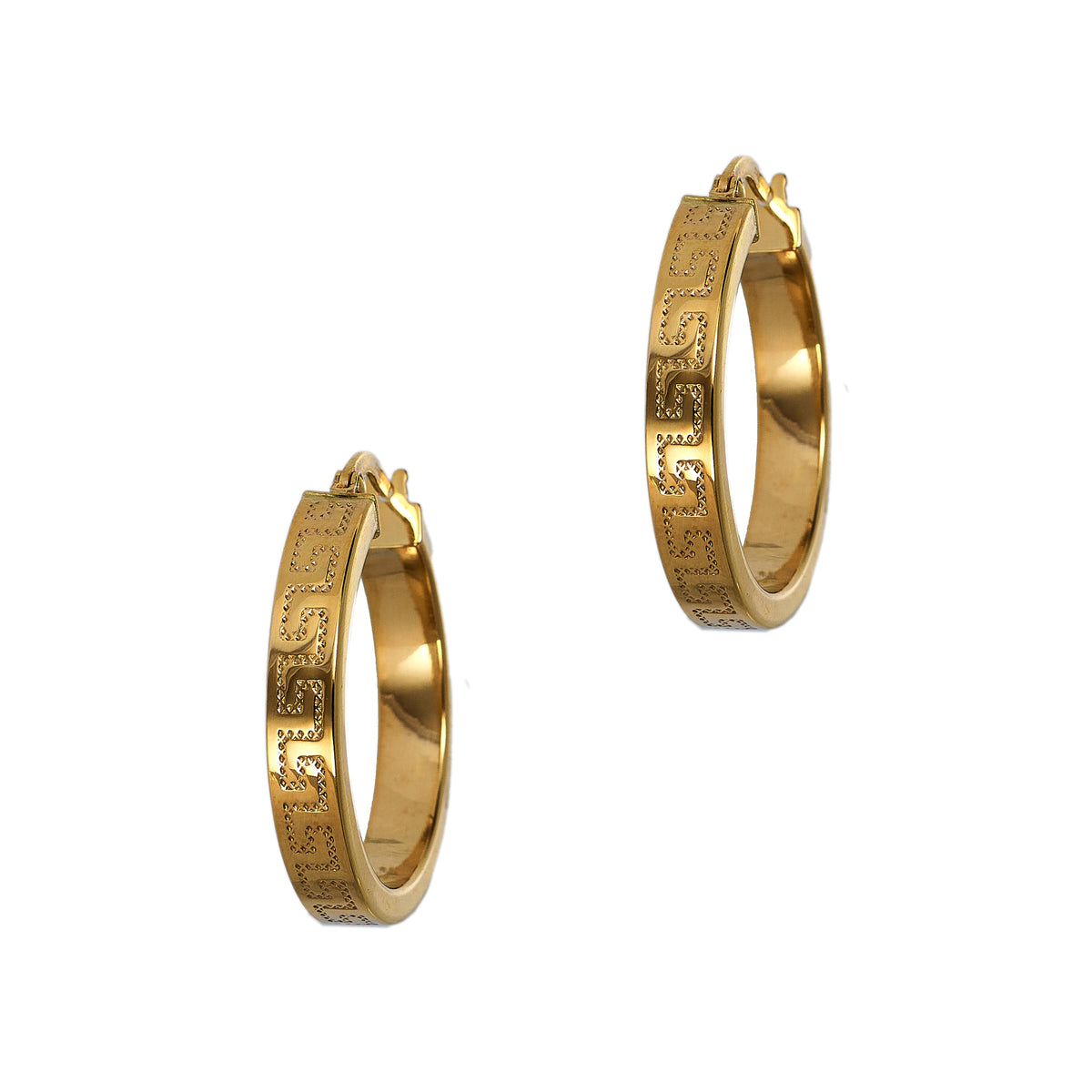 Pre-Owned 9ct Gold Greek Key Creole Hoop Earrings