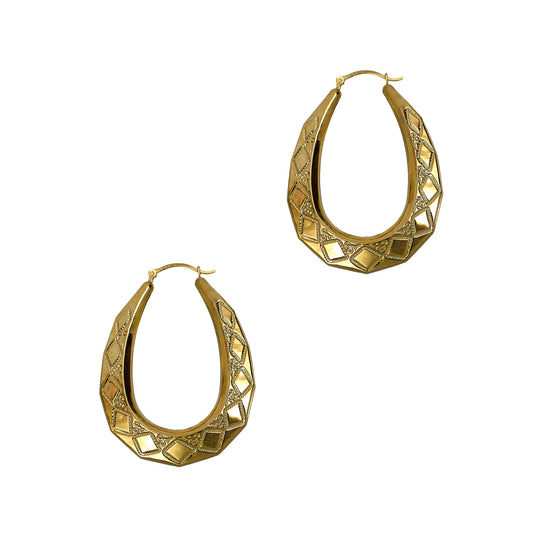 Pre-Owned 9ct Gold Rhombus Pattern Creole Earrings