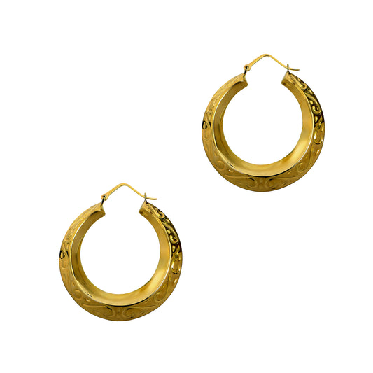 Pre-Owned 9ct Gold Swirl Pattern Creole Open Hoop Earrings