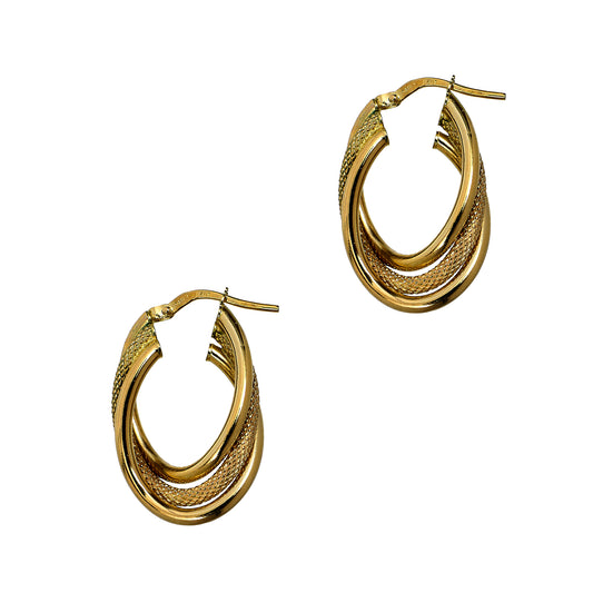 Pre-Owned 9ct Gold Oval Creole Triple Hoop Earrings