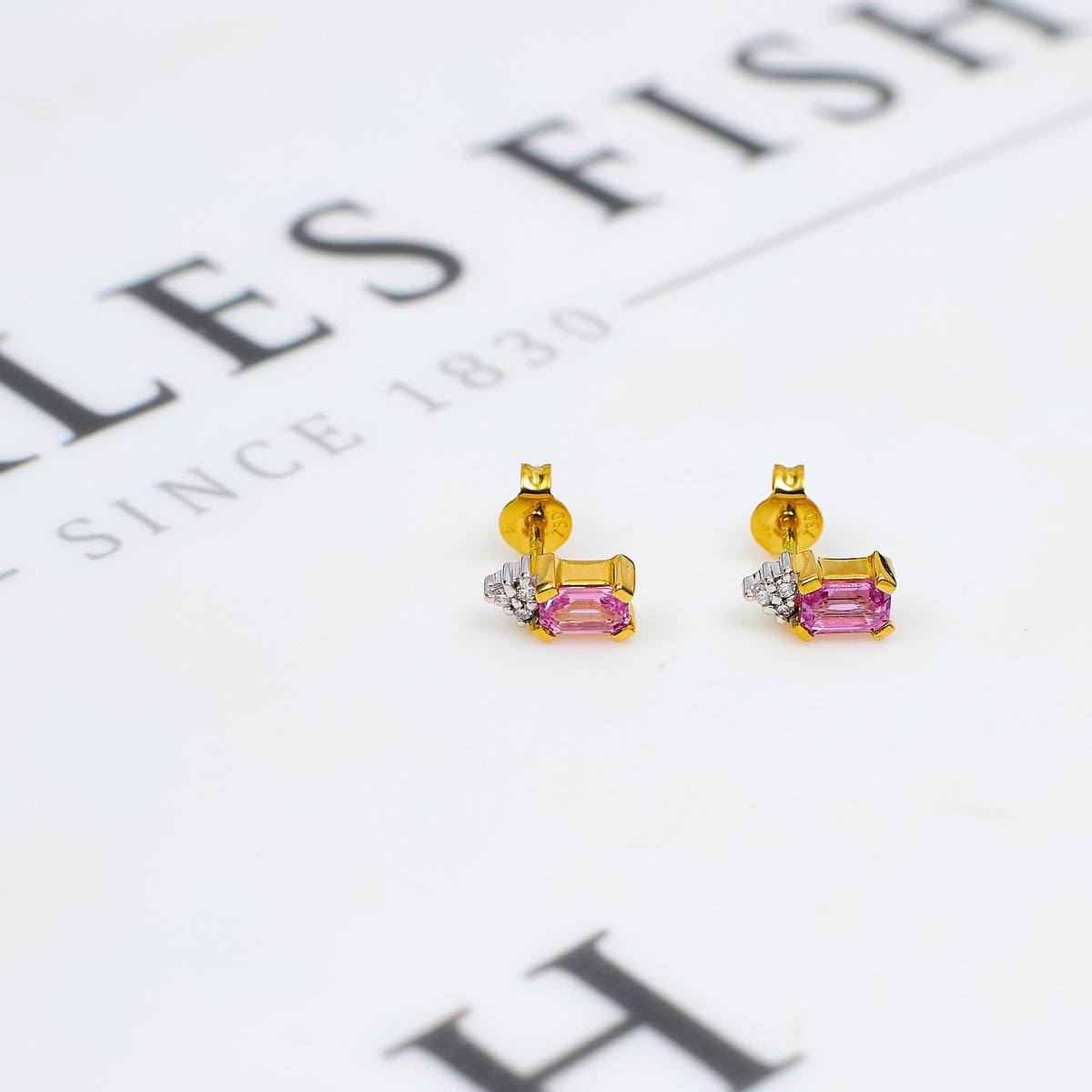 Pre-Owned 18ct Gold Pink Sapphire & Diamond Stud Earrings