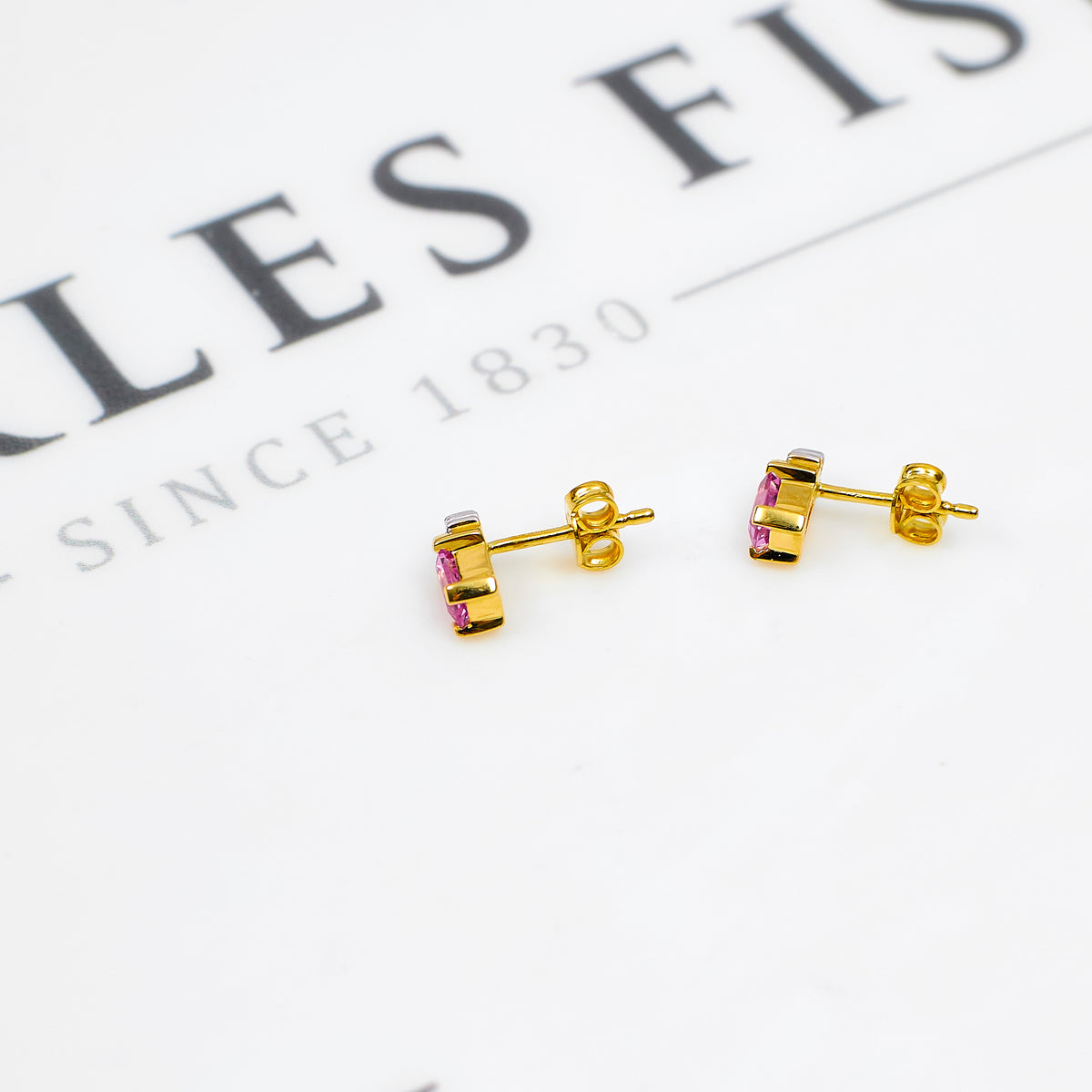 Pre-Owned 18ct Gold Pink Sapphire & Diamond Stud Earrings