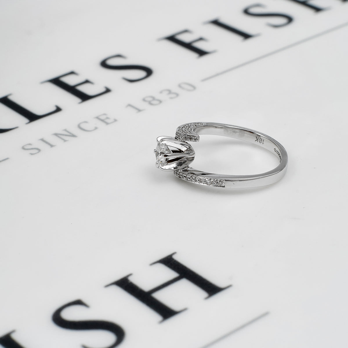 Pre-Owned 18ct White Gold CZ Crossover Ring Size K.5