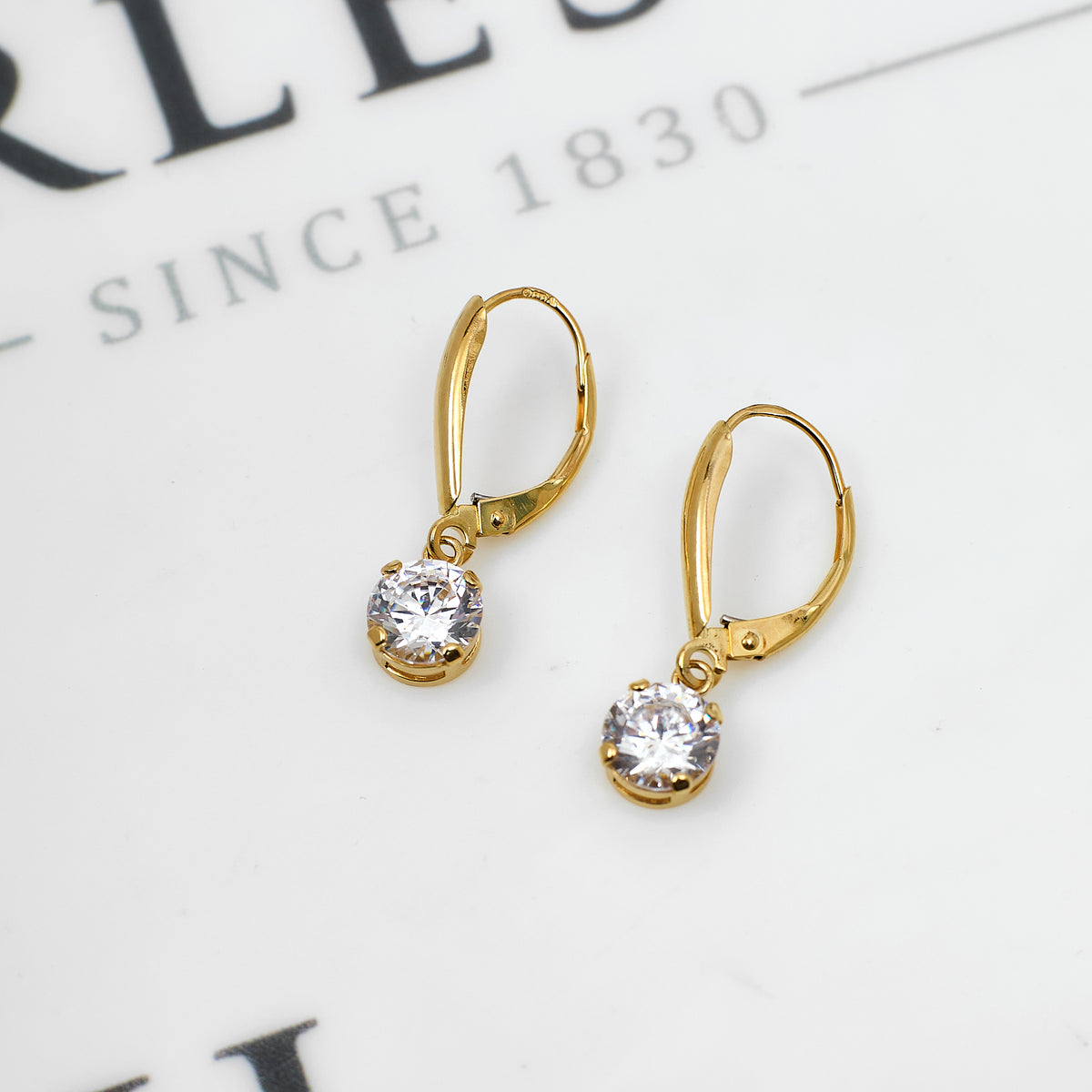 Pre-Owned 14ct Gold CZ Drop Earrings