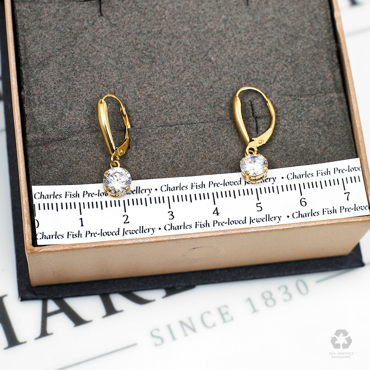 Pre-Owned 14ct Gold CZ Drop Earrings