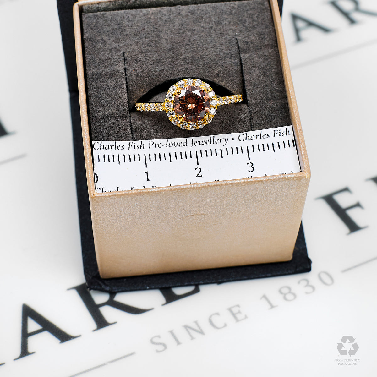 Pre-Owned 22ct Gold Brown & White CZ Cluster Ring Size R