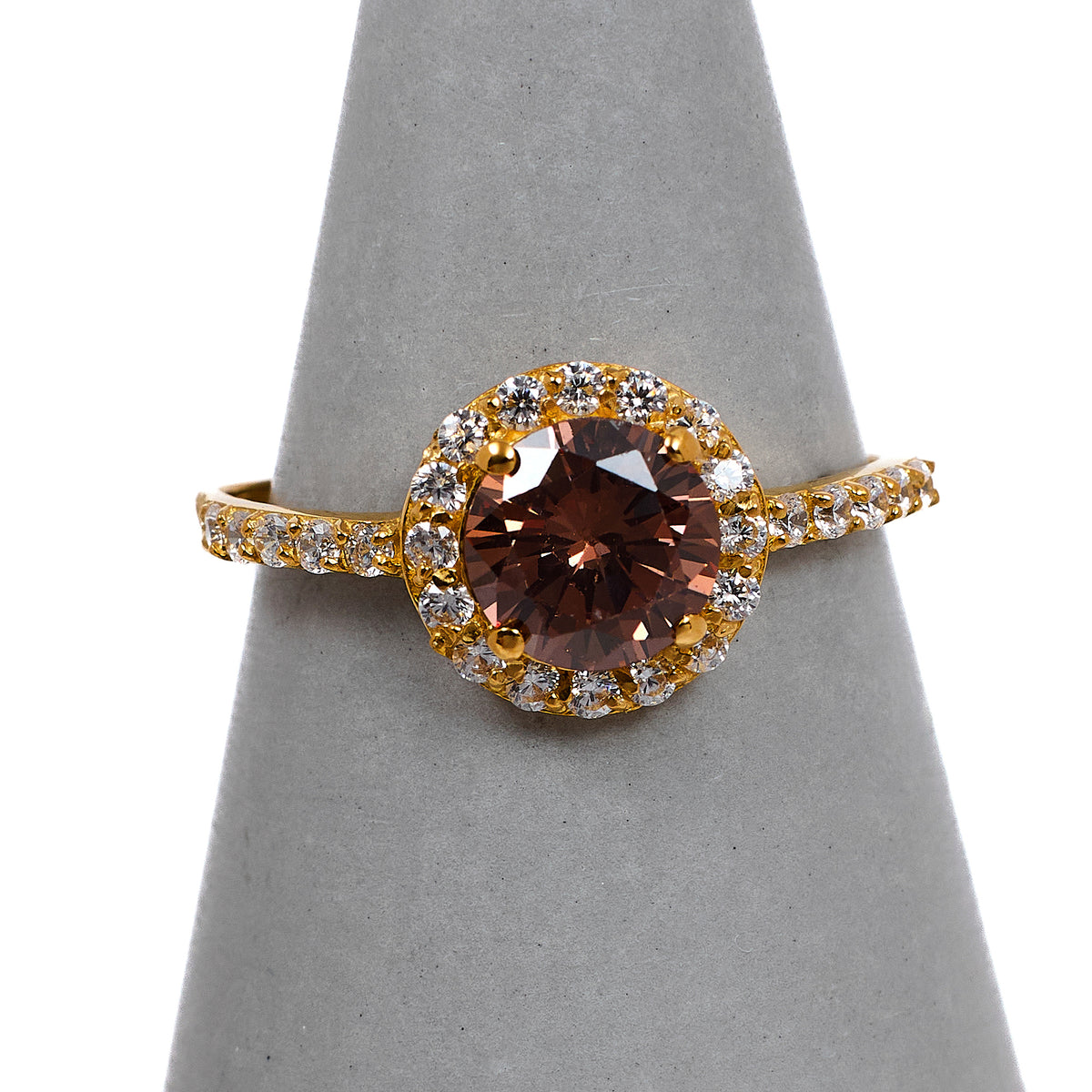 Pre-Owned 22ct Gold Brown & White CZ Cluster Ring Size R