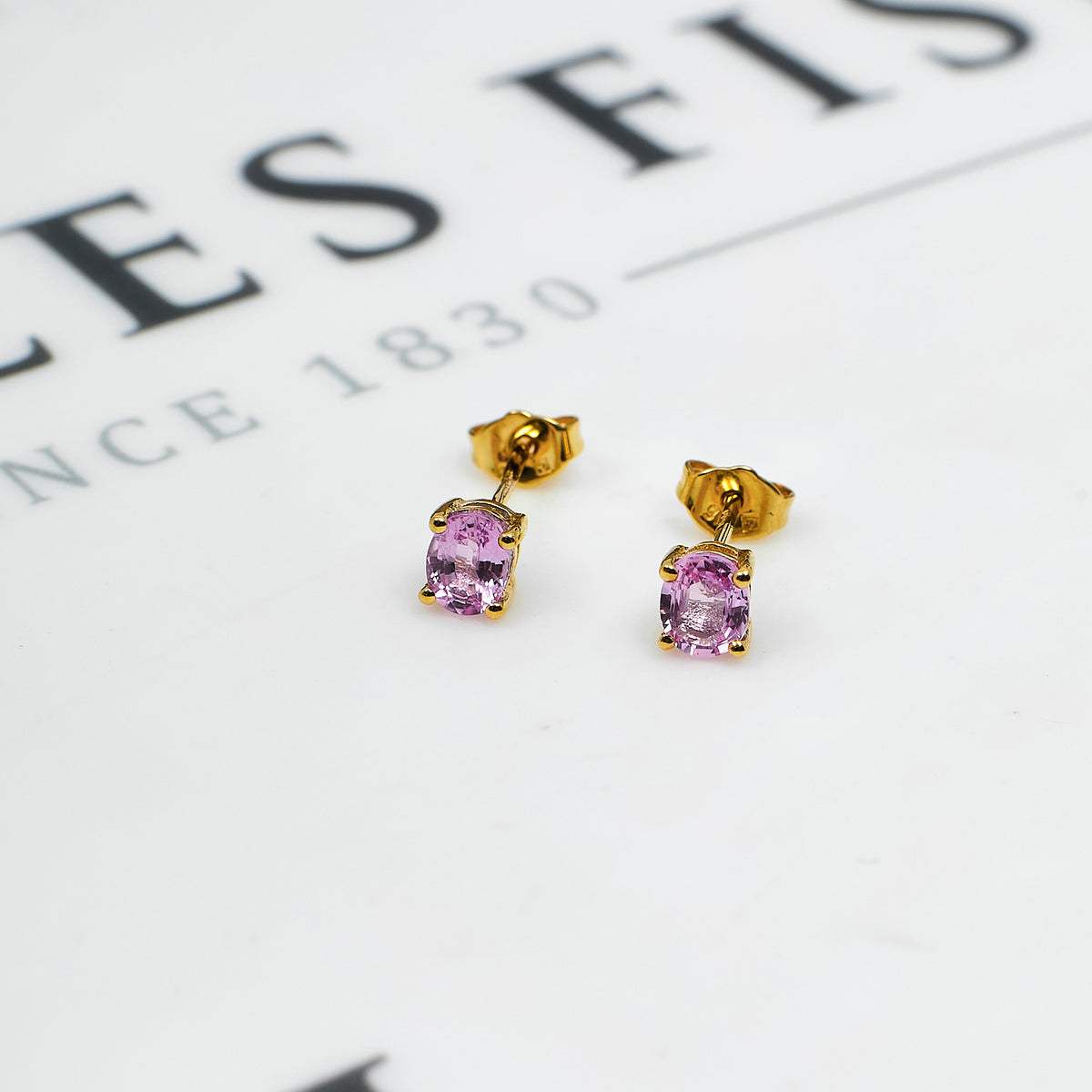 Pre-Owned 9ct Gold Oval Pink Sapphire Stud Earrings