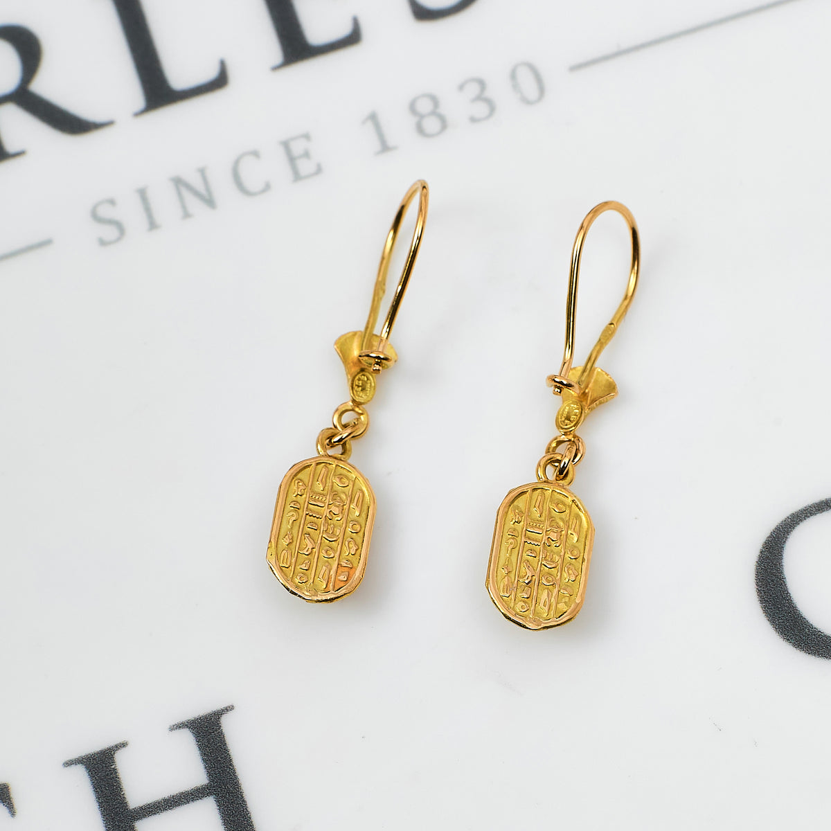 Pre-Owned 18ct Gold Scarab Drop Earrings