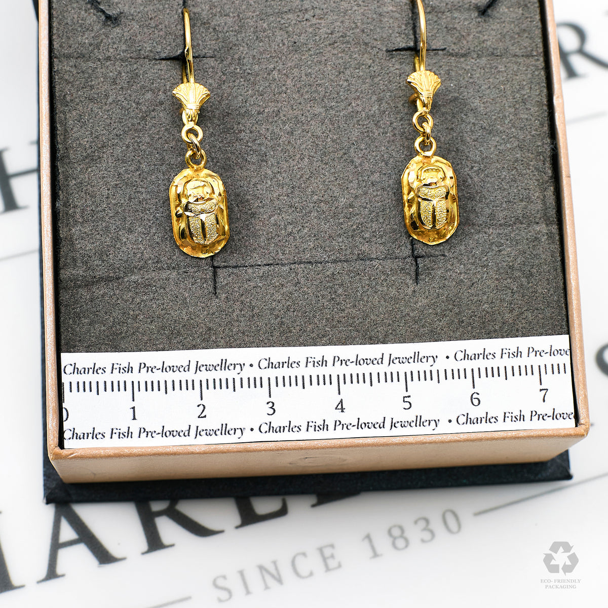 Pre-Owned 18ct Gold Scarab Drop Earrings