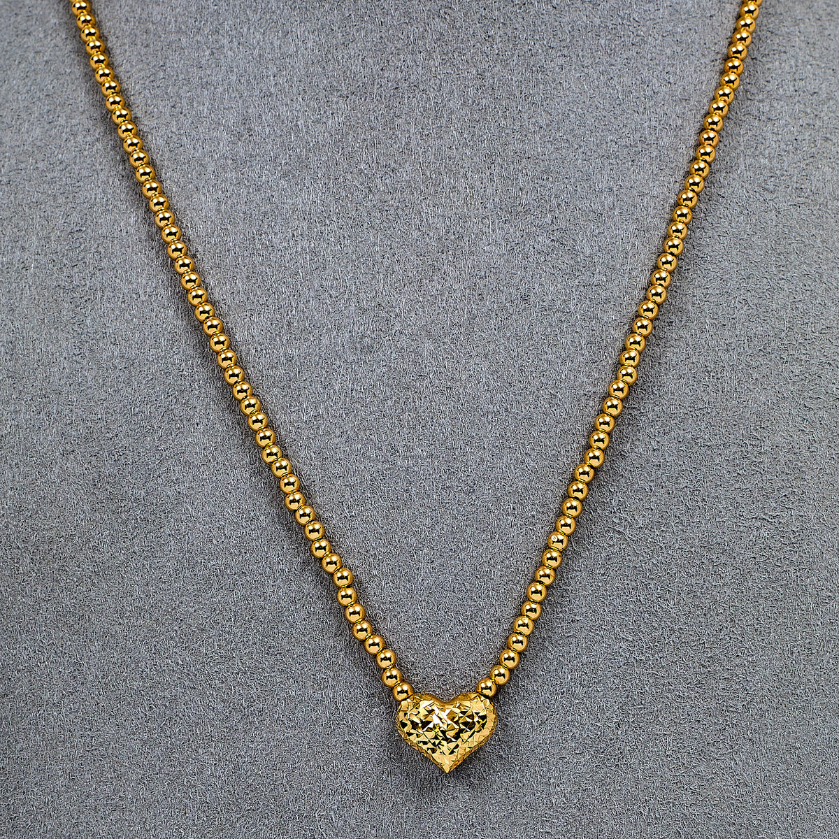 Pre-Owned 18ct Gold Bead Chain Necklace & Heart Pendant