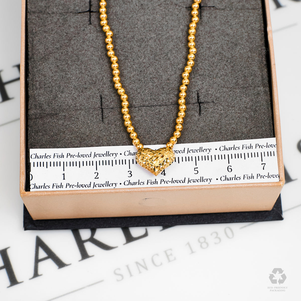 Pre-Owned 18ct Gold Bead Chain Necklace & Heart Pendant