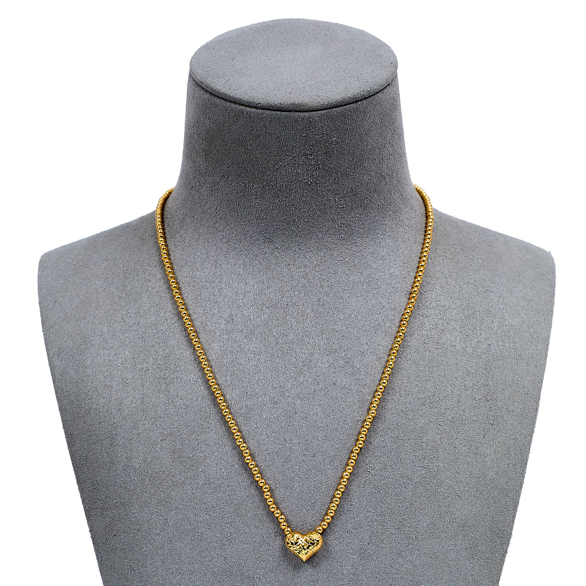 Pre-Owned 18ct Gold Bead Chain Necklace & Heart Pendant