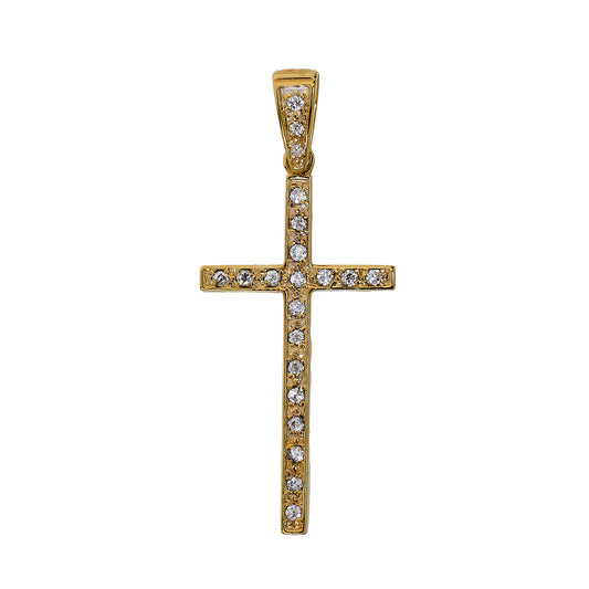 Pre-Owned 9ct Gold CZ Cross Pendant