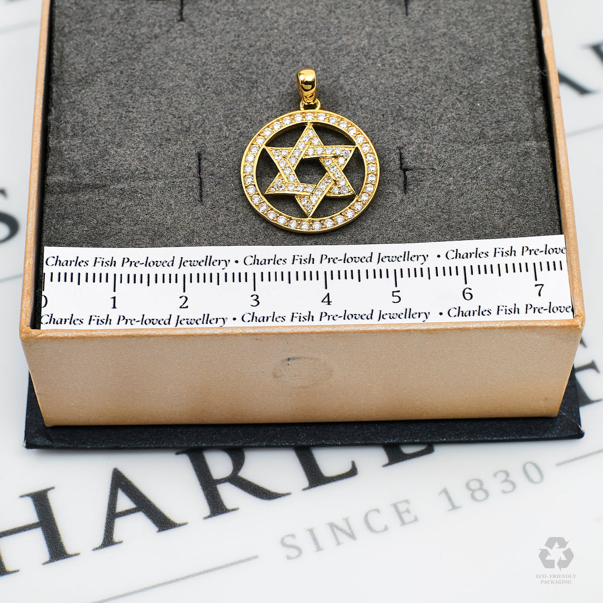 Pre-Owned 9ct Gold CZ Round Star Of David Pendant