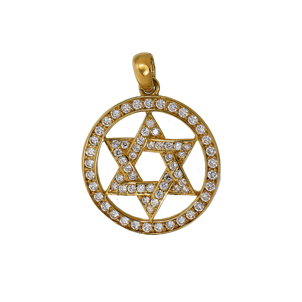 Pre-Owned 9ct Gold CZ Round Star Of David Pendant