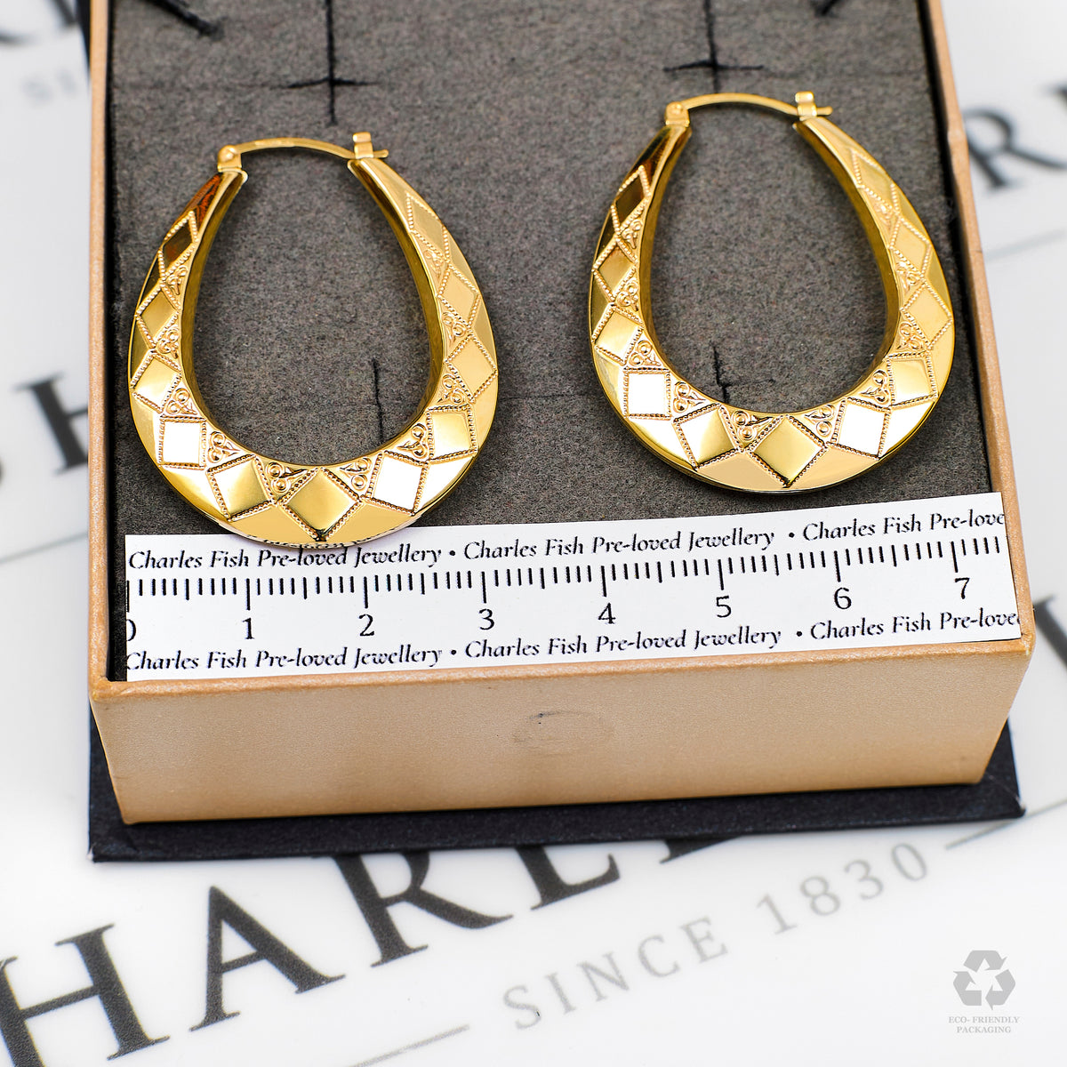 Pre-Owned 9ct Gold Oval Patterned Horseshoe Creole Earrings