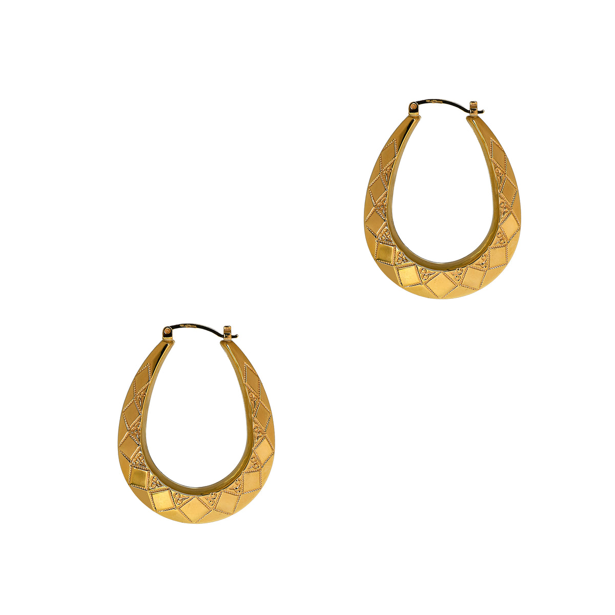 Pre-Owned 9ct Gold Oval Patterned Horseshoe Creole Earrings