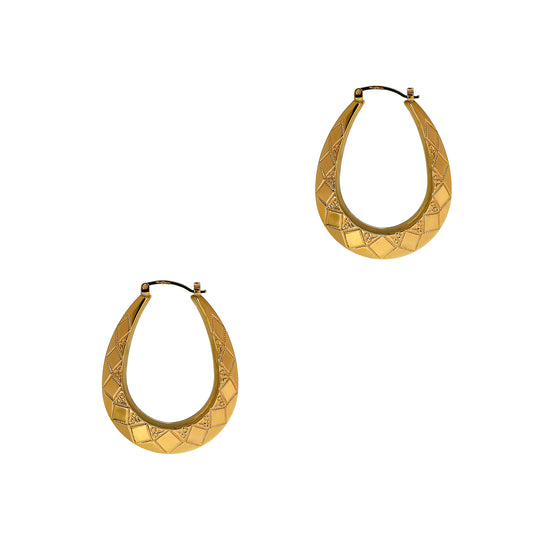 Pre-Owned 9ct Gold Oval Patterned Horseshoe Creole Earrings