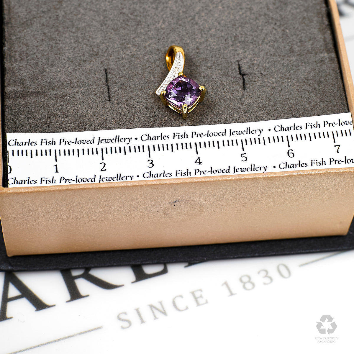 Pre-Owned 9ct Gold Rhombus Amethyst & Diamond Pendant