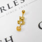 Pre-Owned 9ct Gold CZ Bear & Crown Belly Bar
