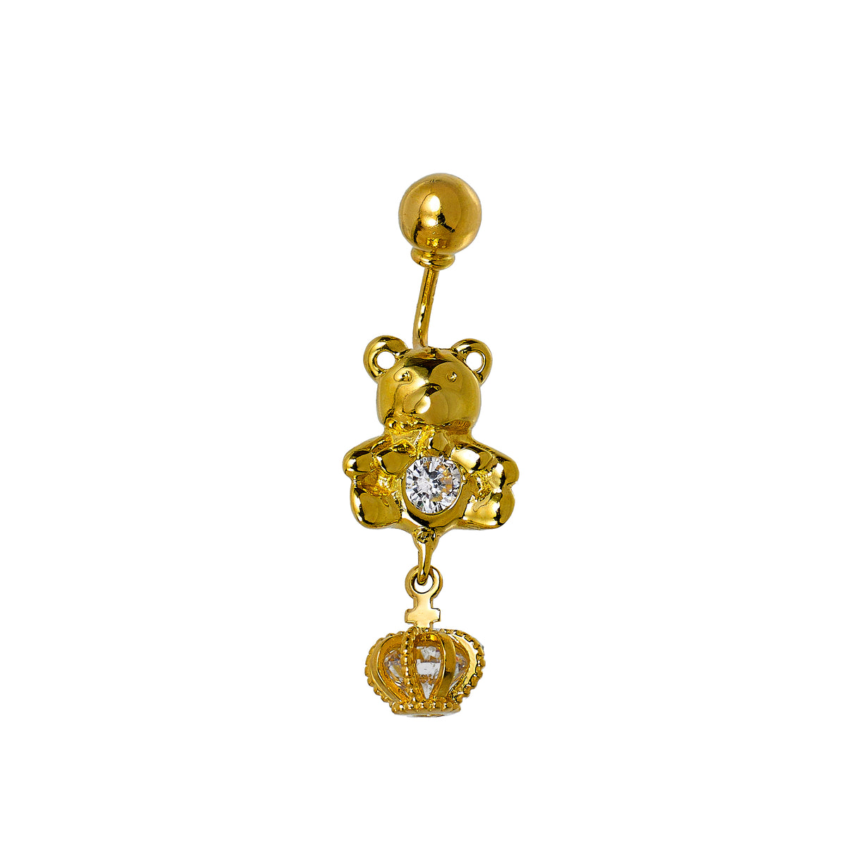 Pre-Owned 9ct Gold CZ Bear & Crown Belly Bar