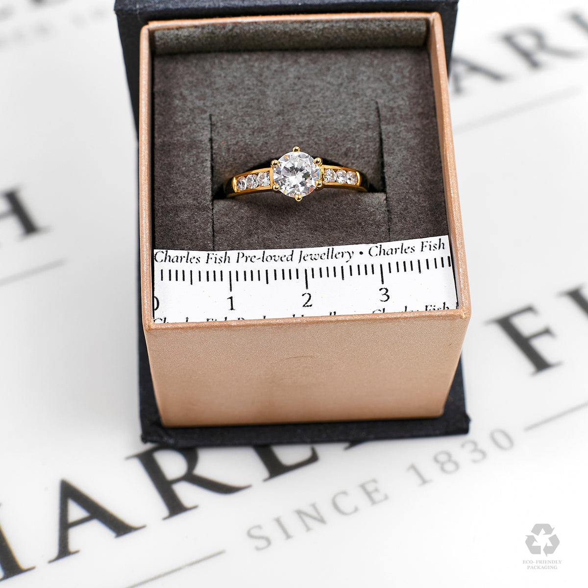 Pre-Owned 9ct Gold CZ Dress Ring & CZ Sides Size N